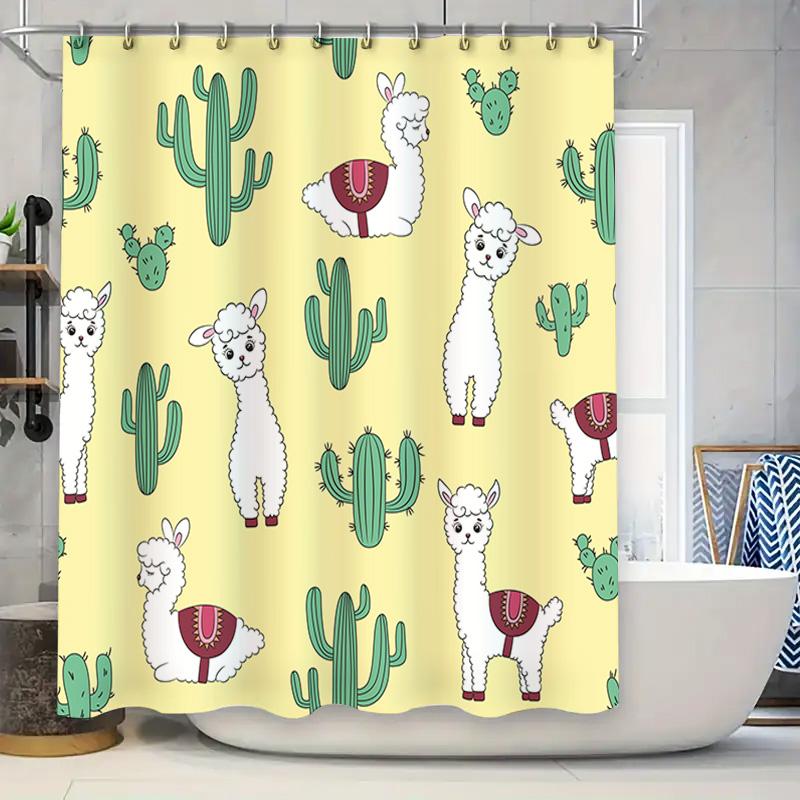 

Llama And Cactus Pattern Shower Curtain Animal Print Home Decoration Waterproof Bathroom Shower Curtains For Kids Bathrooms W60H190(CM)-1 Pcs