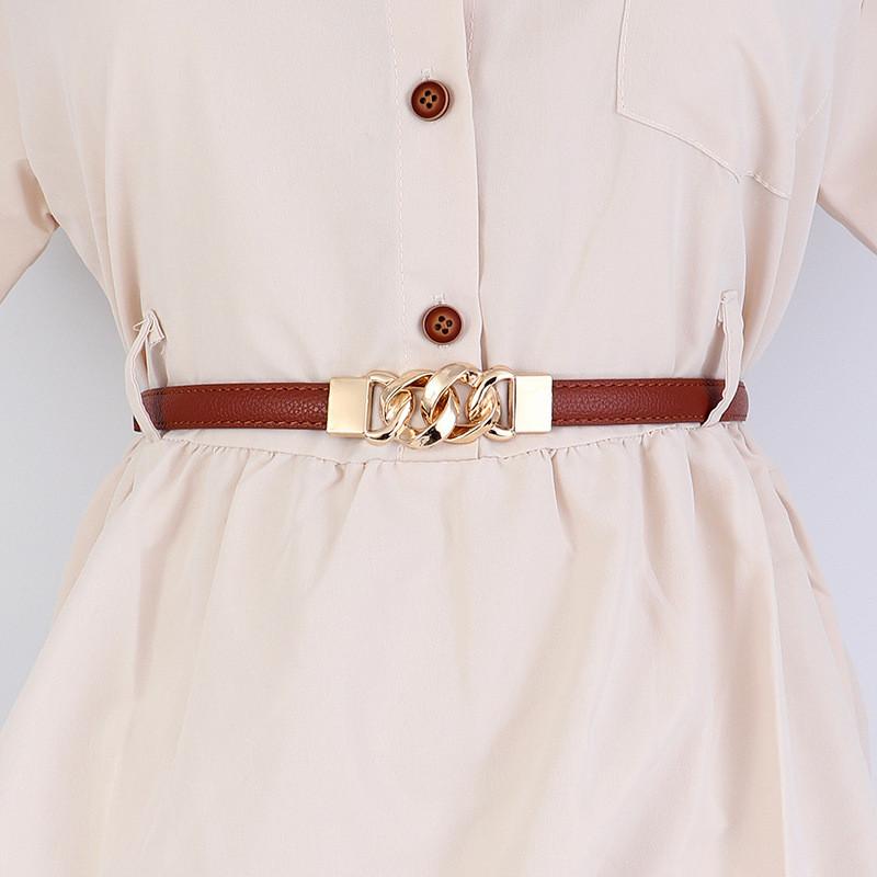 

Минималистичный пояс из искусственной кожи с металлической пряжкой для офисных и повседневных платьев Style S