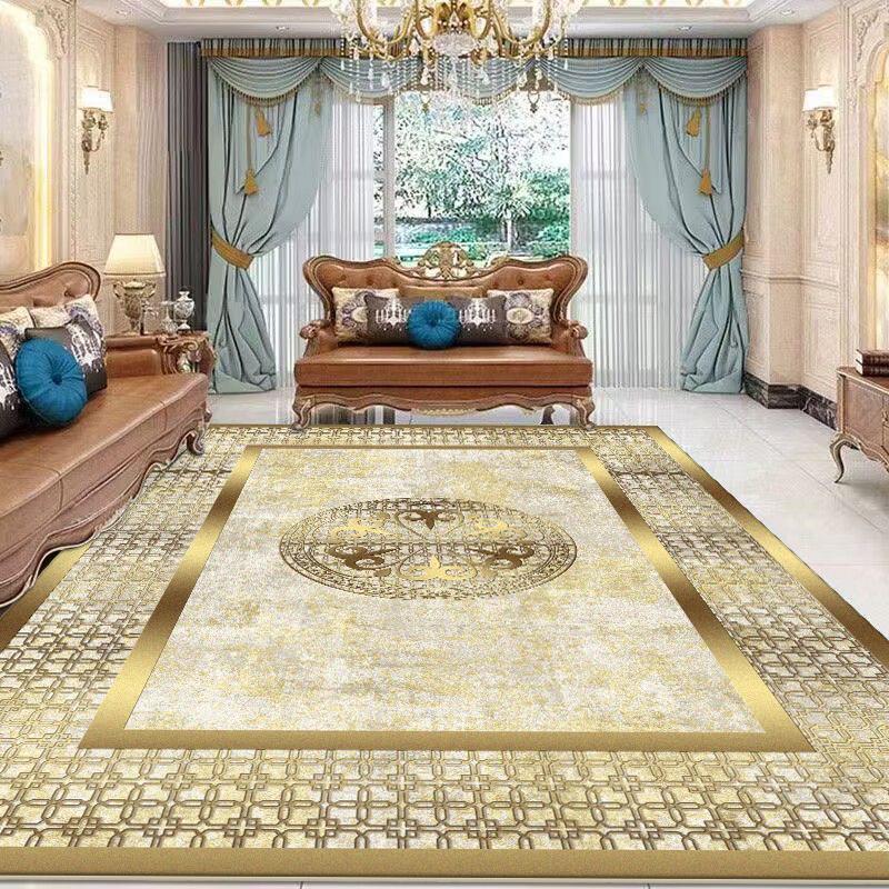 European Style Golden Carpet Living Room Luxury Large Area Decoration Bedroom Rugs Lounge Coffee Tables Non-slip Mat Washable