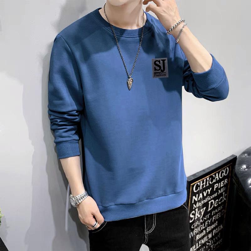 Men's Autumn Round Neck Long Sleeve Sweatshirt - Simple Print, Solid Color