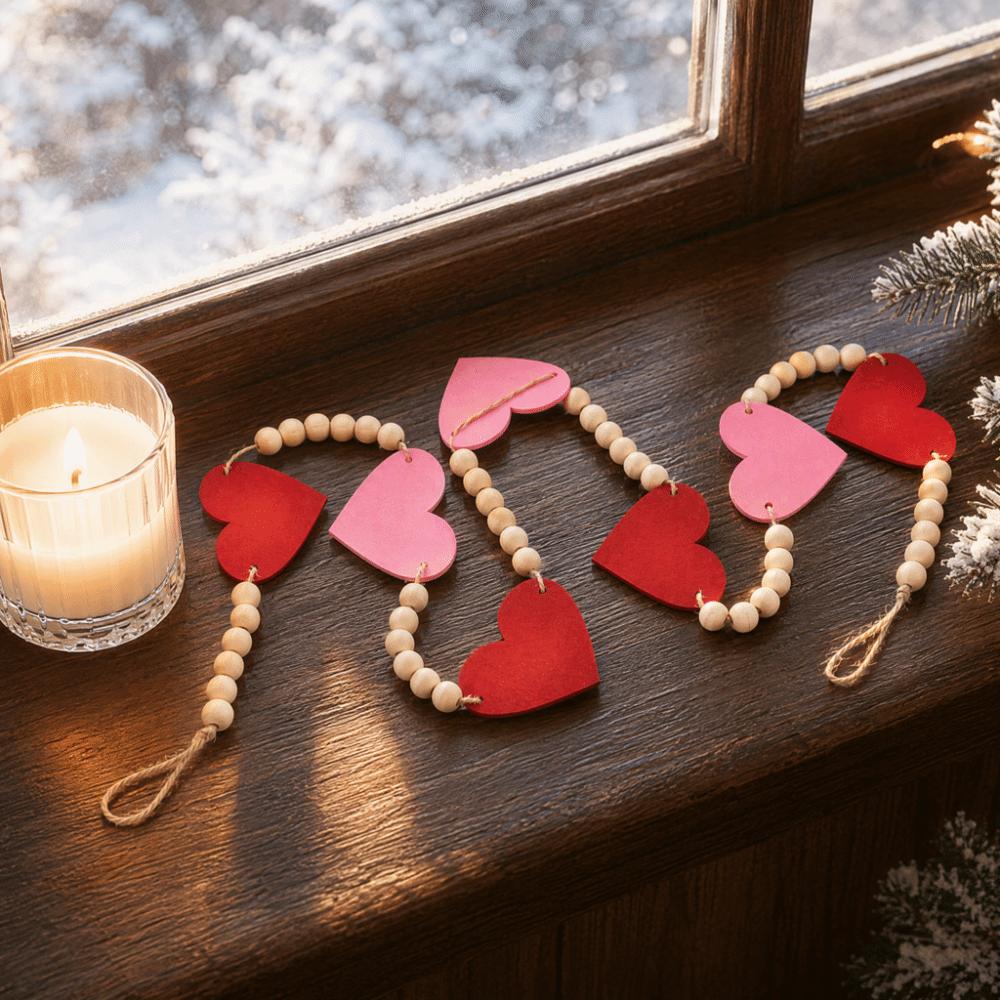 61.81in Felt Heart Garland Red Pink Color Valentine Bunting Banner Valentine's Day Decor