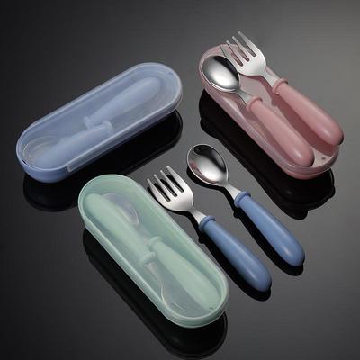 Ensemble Fourchette et Cuillère pour Enfants en Acier Inoxydable 304 avec Manches Mignons en PP Résistants aux Chutes