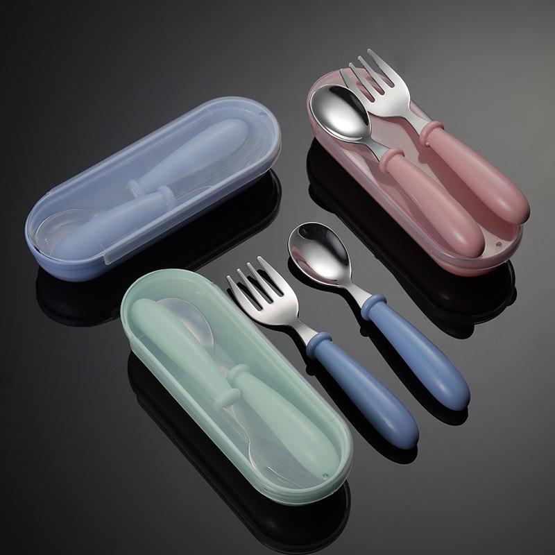 304 Stainless Steel Kids Cartoon Fork & Spoon Set with Cute Drop-Resistant PP Handles