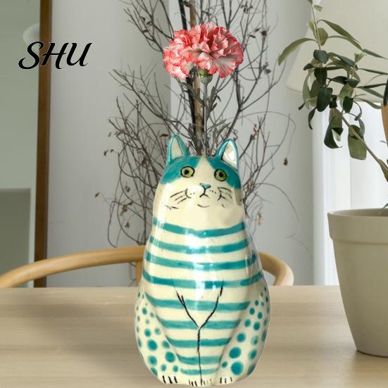 Real Flower Vase Dotted Cat Desktop Decoration Resin Cartoon Kitten Floral Plants Holder Indoor Dried Arrangement Container