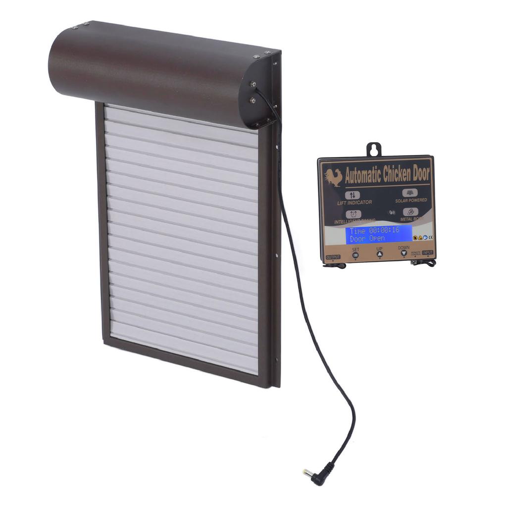 Automatischer Hühnerstalltüröffner aus Aluminium, programmierbar, mit Timer, Lichtsensor und Fernbedienung (3-teilig)