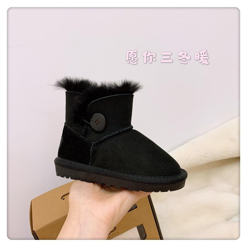 

Детские зимние ботинки из овчины и меха, кожаные, нескользящие, хлопковые, для родителей и детей, детская обувь для малышей, детская обувь 35 чёрный