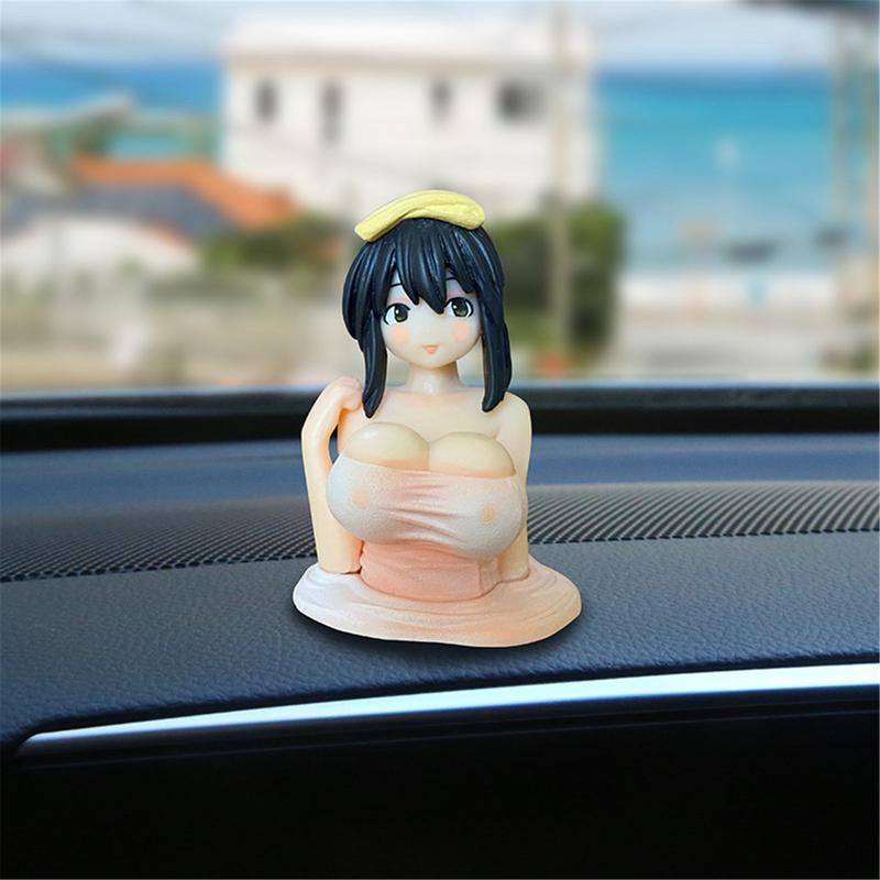 New Cute Chest Shaking Girls Pendant Ornaments Cartoon Kawaii Car Dashboard Accessories Pink Anime Car Accessories Interior