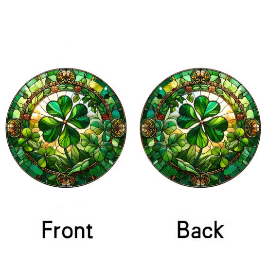 Yousheng St. Patrick's Day Acrylic Suncatcher, Green Four Leaf Clover Window Hanging Ornament, Stained Glass Style Irish Lucky Sun Catcher Decor for