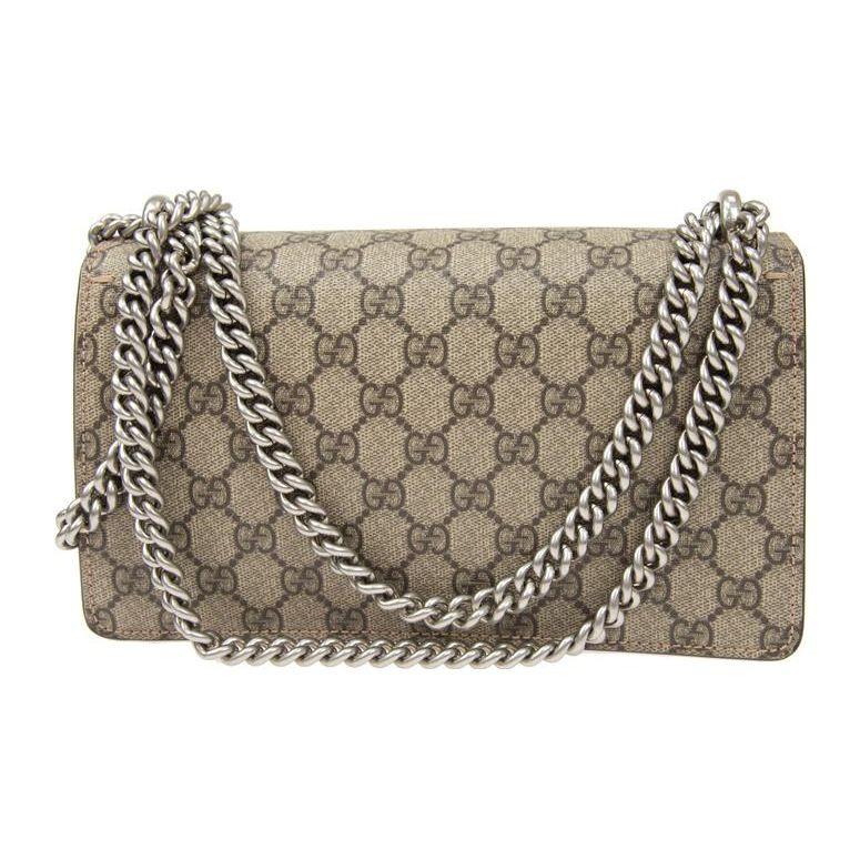 Gucci Dionysus Tiger Head Diamond Buckle GG Monogram Canvas And Leather Flap Chain Shoulder Bag Women Shoulder Bag Ebony Beige 499623-92TJN-8677