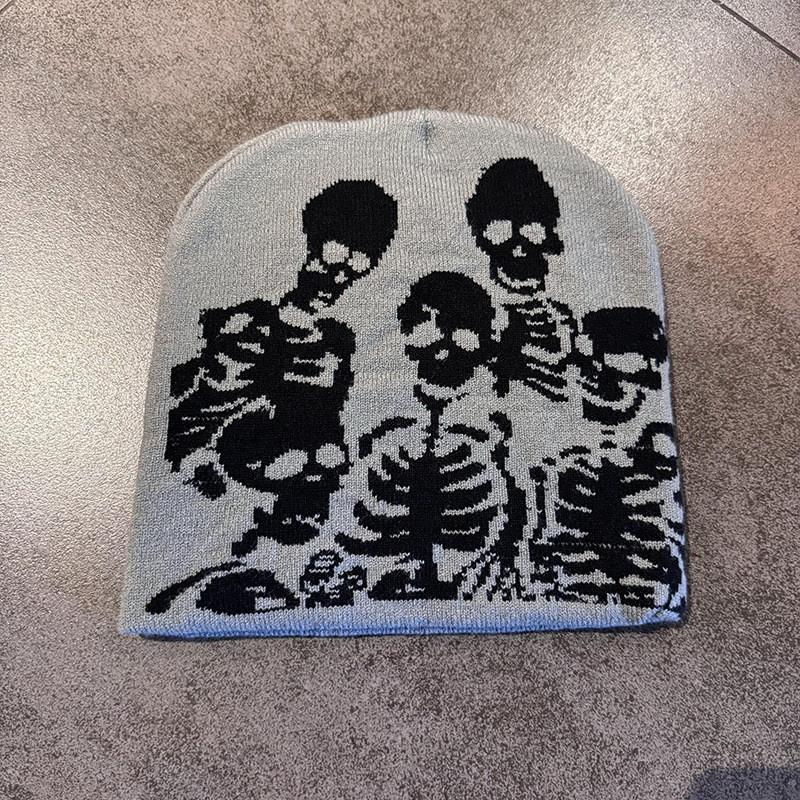 Halloween Skelett Strickmütze mit atmungsaktivem Acryl für Cosplay und Partykleidung