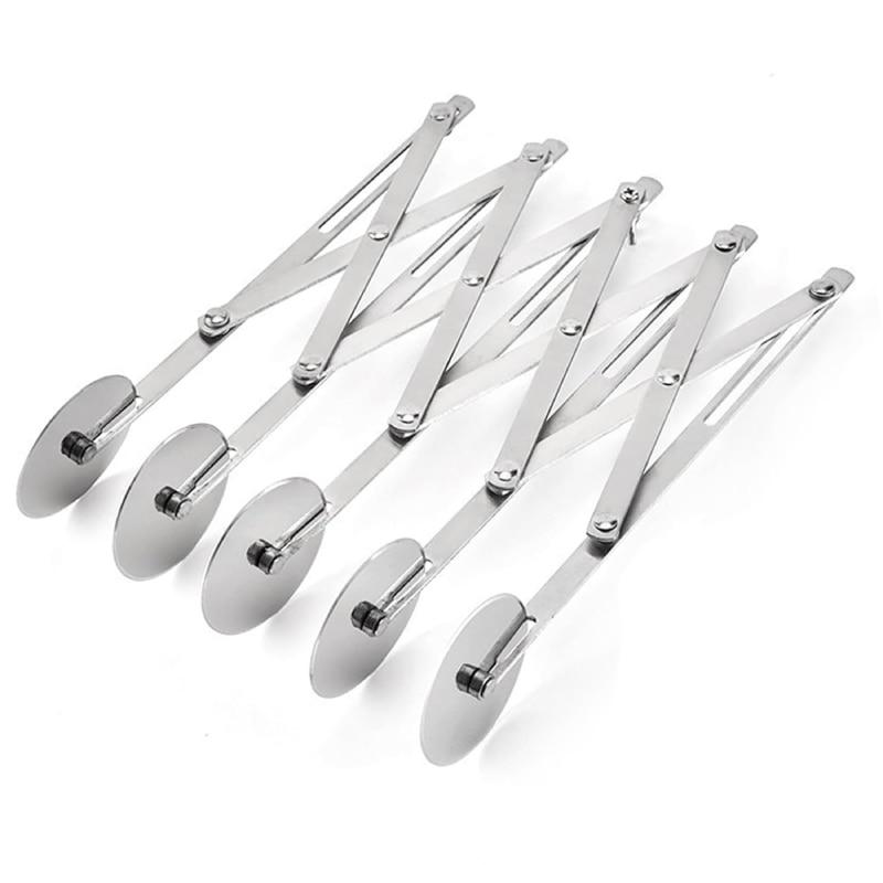 SUPER TRENDS 5-Wheel Professional Retractable Cutter, Stainless Steel Dough Cutter for Cookies, Ravioli and Pastry, Silver, 24.8x5.2x5.3 Cm