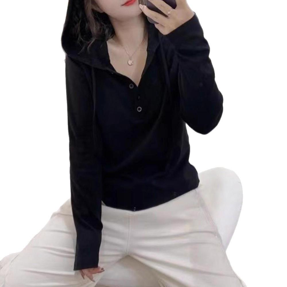 Women's Velvet Hooded Long-Sleeve Slimming T-Shirt for Spring/Autumn - Flaw-Hiding Plus Size Base Layer