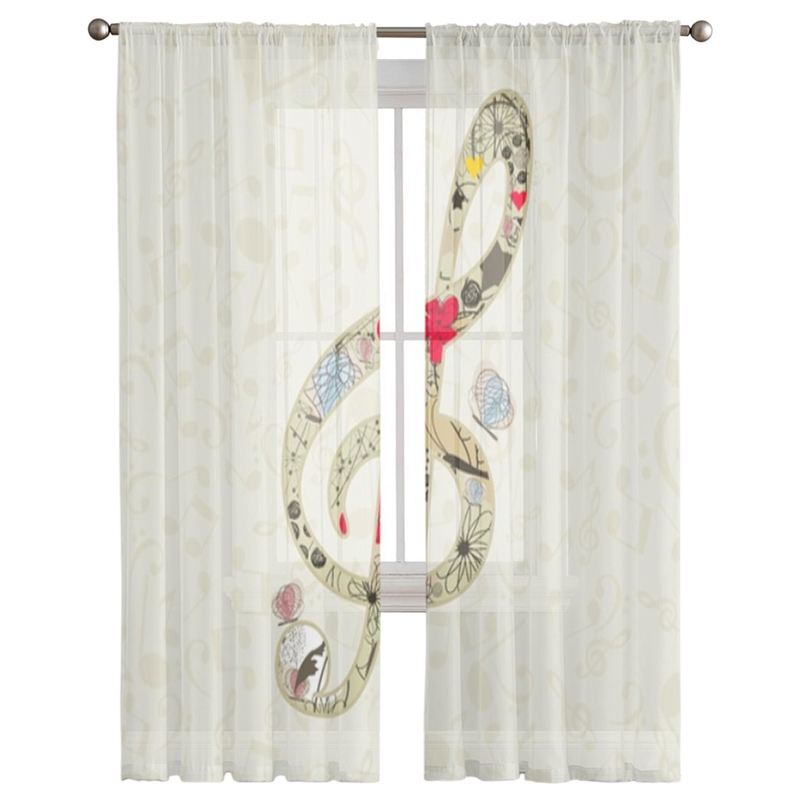 Прозрачные шторы с музыкальной нотой для гостиной — фото 2