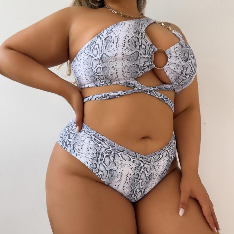 

Шэньцай Плюс Сайз Сексуальный Купальник Бикини со Змеиным Принтом 1XL белый