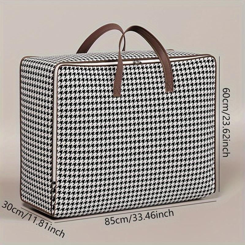 Large Capacity Houndstooth Foldable Travel Bag - Quilt & Clothes Storage for Moving & Home Organization