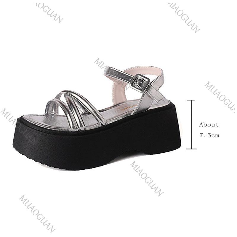 Fashion Roman Sandals Women's 2025 New Summer Thick Bottom Cross Strap Platform Sandal Casual High Heels Solid Heeled Sandals for Women