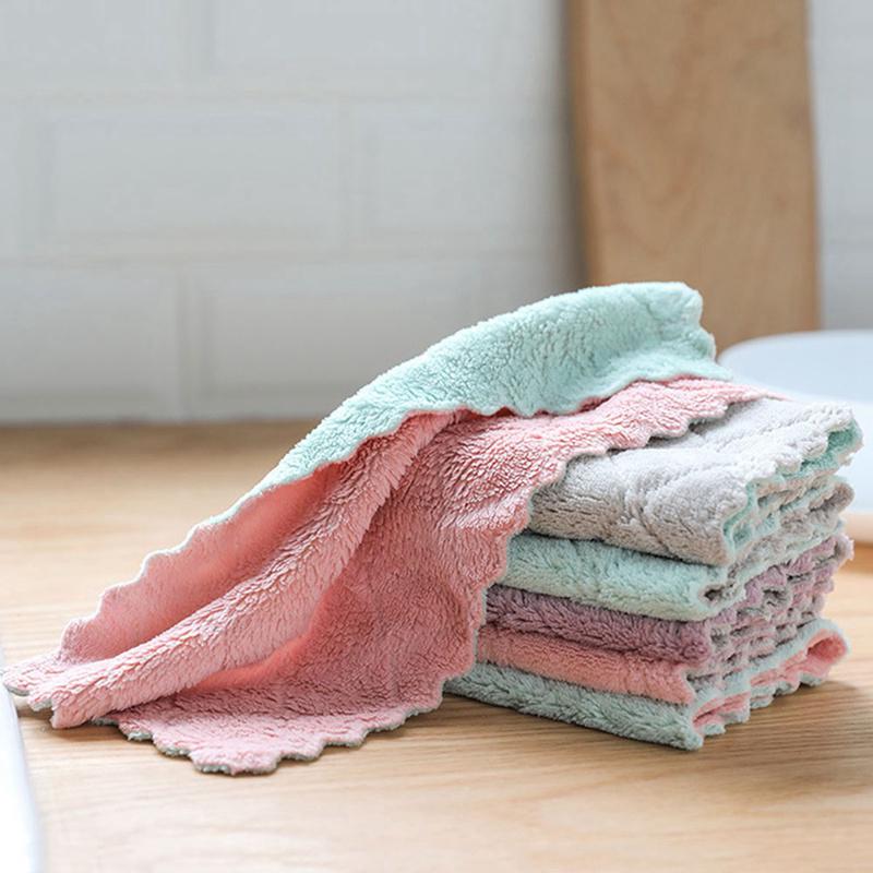 5/10 stk Dobbeltlags Absorberende Mikrofiber Kjøkkenoppvaskklut Non-stick Olje Husholdningsrengjøring Tørkehåndkle Kjøkkenverktøy