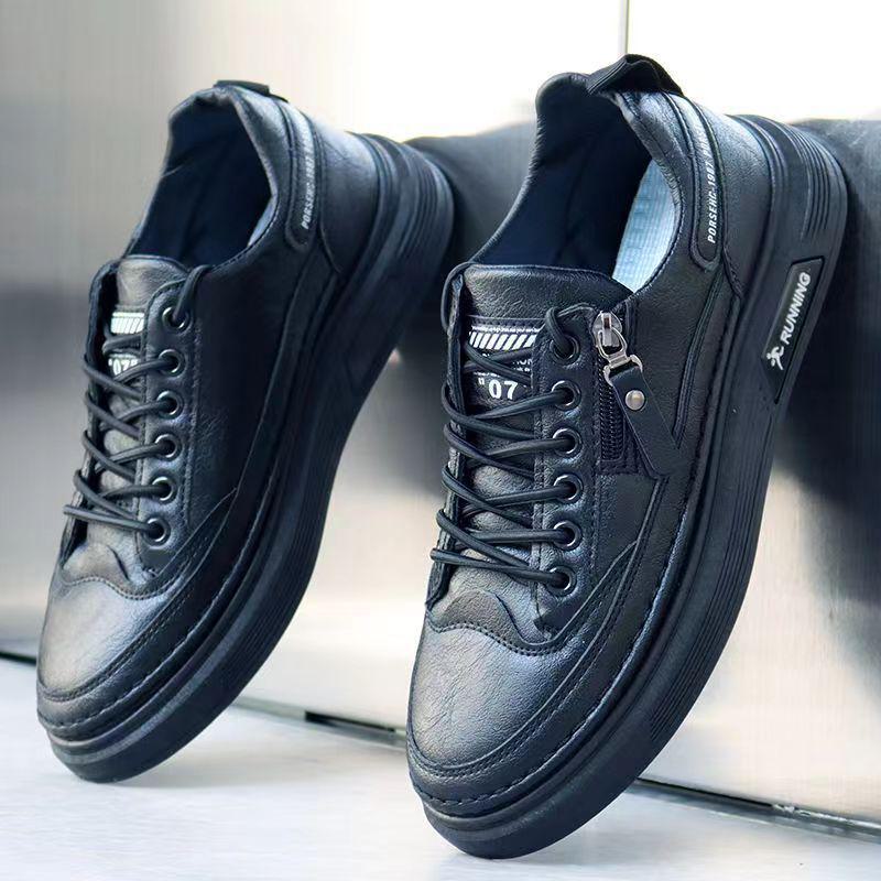 Men's White Plus Velvet Black Skateboard Shoes - Fashionable Autumn Casual Sneakers