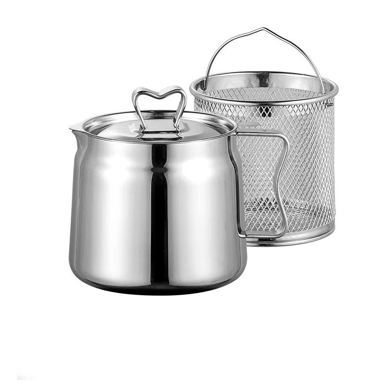 304 Stainless Steel Oil Filter Pot with Lid Deep Fryer Pasta Strainer Basket Chicken Fried Food Strainer Household Kitchen Tools