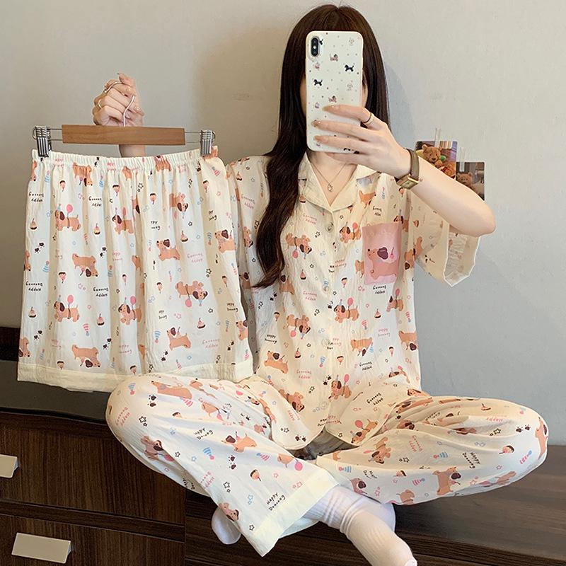 Cloud Cotton Cartoon Pony Pajamas: Women's 2026 Summer Three-Piece Set, Short Sleeve, Fun & Cute Homewear