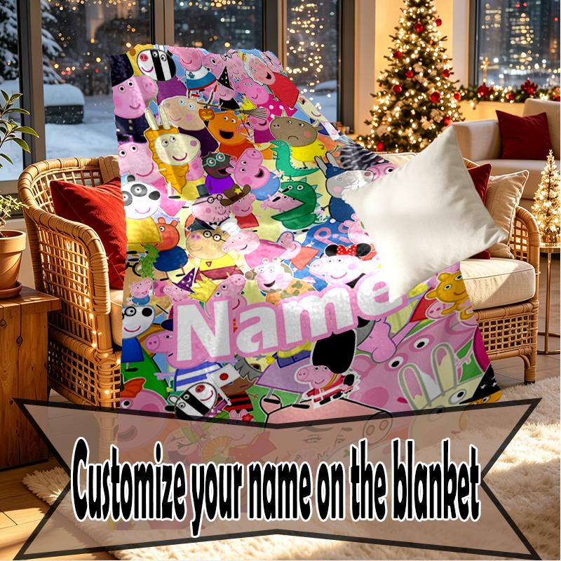 Custom Name Personalized Pink Pig Print Blankets, Home Decor, Bedroom, Sofa, Camping, Couch, Gifts for Birthday Christmas