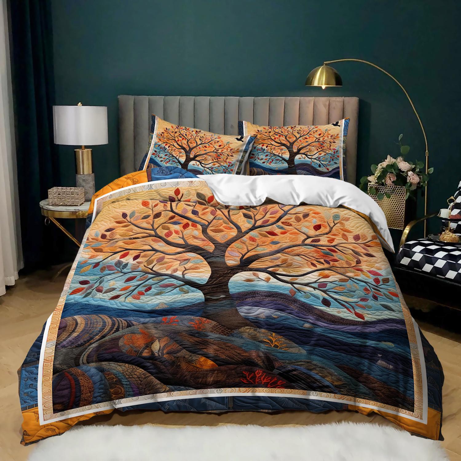 

3pcs Bedding Set Featuring an Autumn Tree Landscape, Designed in a Bohemian Style. This Nature-Themed Quilt Set Duvet Cover Set&EU Single(135x200cm)