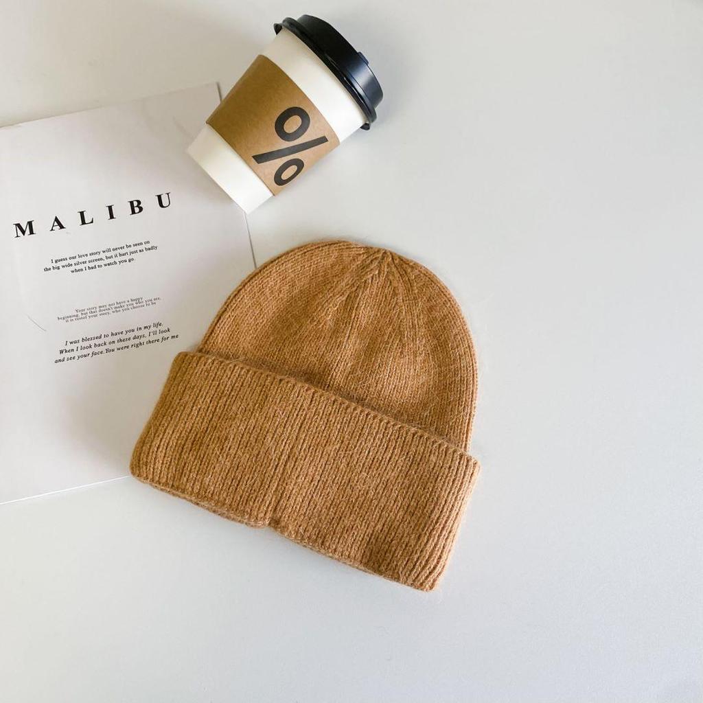 Korean Style Thickened Knit Hats for Women, Ear Protection, Large Fit, Face-Slimming, Warm, In Stock