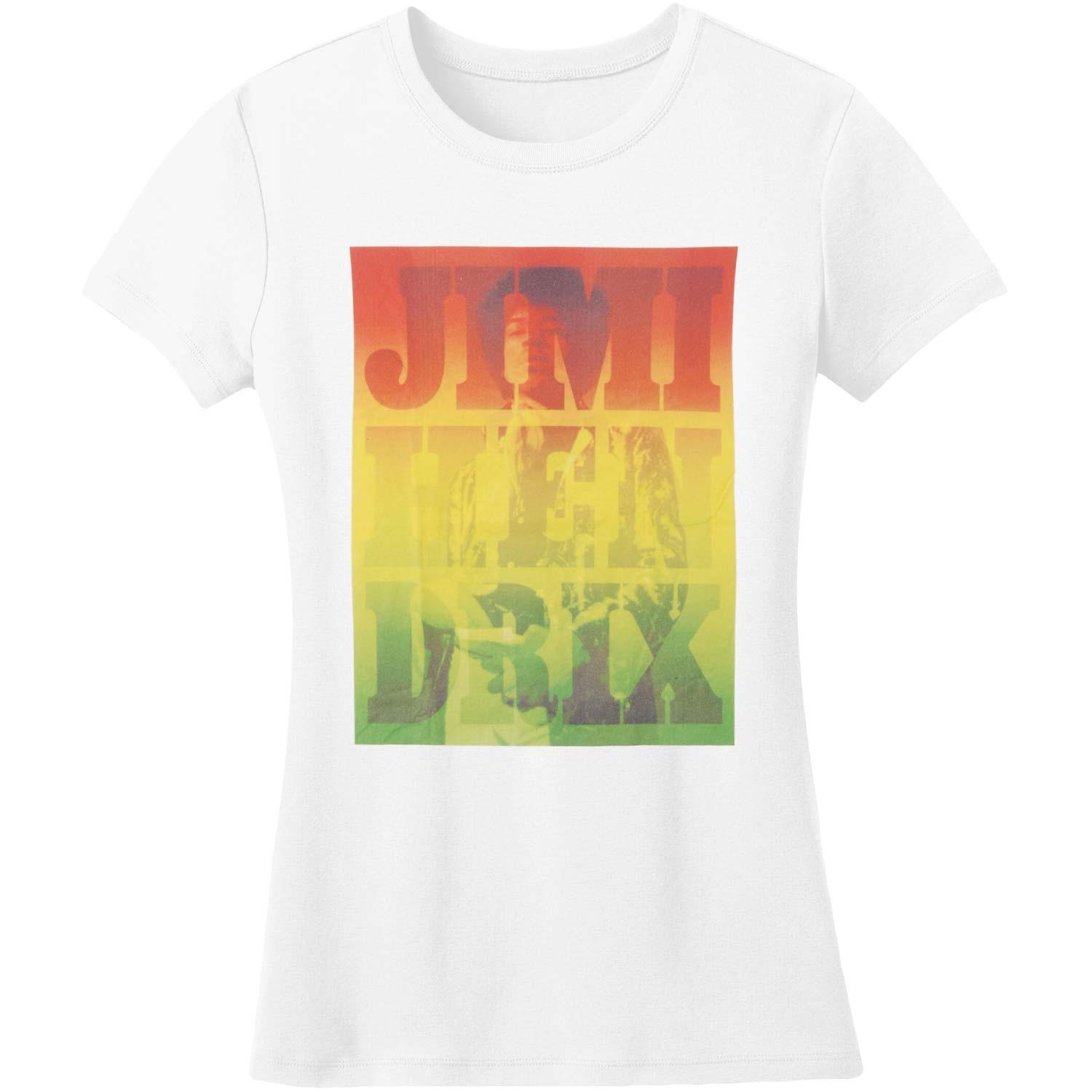 Men s Jimi Hendrix Rasta Layers Slim Fit T-shirt Medium White S