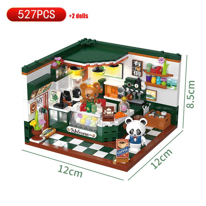 Mini City Street View Café Bar Friseursalon Bausteine Kreatives 3D Puzzle Raummodell Spielzeug Freunde Kinder Geburtstagsgeschenk ohne Karton