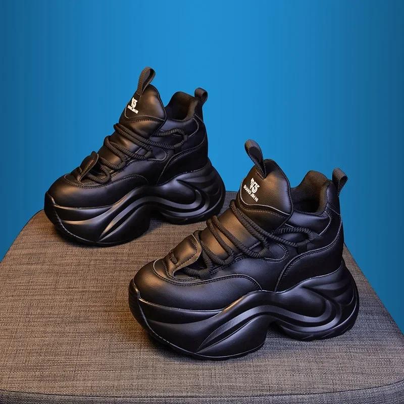 Fashion 8CM Cow Genuine Leather Woman Firm Ergonomic Women Platform Wedge Casual Ankle Boots Chunky Sneakers Autumn Spring Shoes 2025