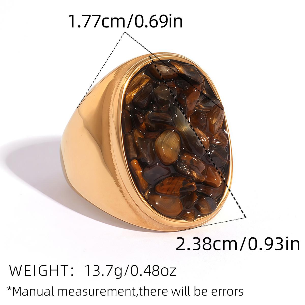 

Creative Gold Plated Stainless Steel Rings for Women Simple Geometric Natural tiger Stone Finger Ring Boho Vintage Zircon Gift