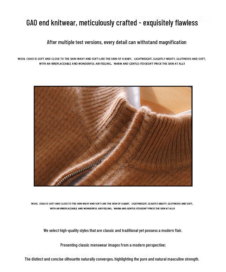 Herren Kaschmir Pullover mit hohem Kragen - Dick, Warm, Lässig, Halbreißverschluss, Basisschicht