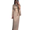 2024 Spring Semi-high Neck Satin Dress: European-American Court Style, Waist-Slimming, Long-Sleeved