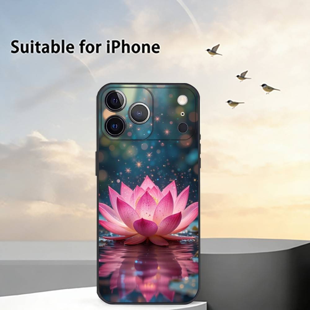 Shine Brightly Lotus Flower Phone Case For iPhone 17,16,15,14,13,12,11 Plus,Pro Max,XS,Soft Silicone Black Cover