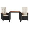 VidaXL Ensemble de bistro 3 pcs avec coussins noir résine tressée, ensemble de bistro de jardin, ensemble de balcon, 3276831