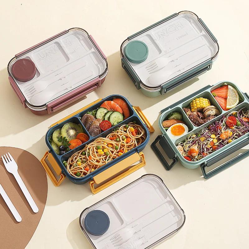 1300ml Plastic Lunch Box with Tableware for Office Microwave Oven Workers Students Divided Bento Box Leakproof Food Container