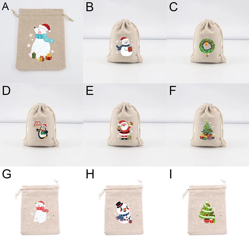 Christmas Linen Bag Candies Drawstring Gift Storage