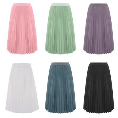 Gonna Pieghettata a Vita Alta Elastica Monocolore con Fodera, Fluida, per Vacanze e Compleanni