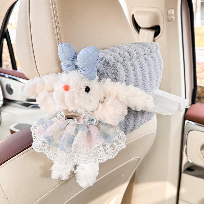 Cute doll car tissue box cartoon car tissue hanging bag plush doll car paper bag hanging type