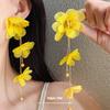 Steel needle glass bead fabric chiffon flower fringed earrings fresh and sweet temperament earrings niche high-end earrings women