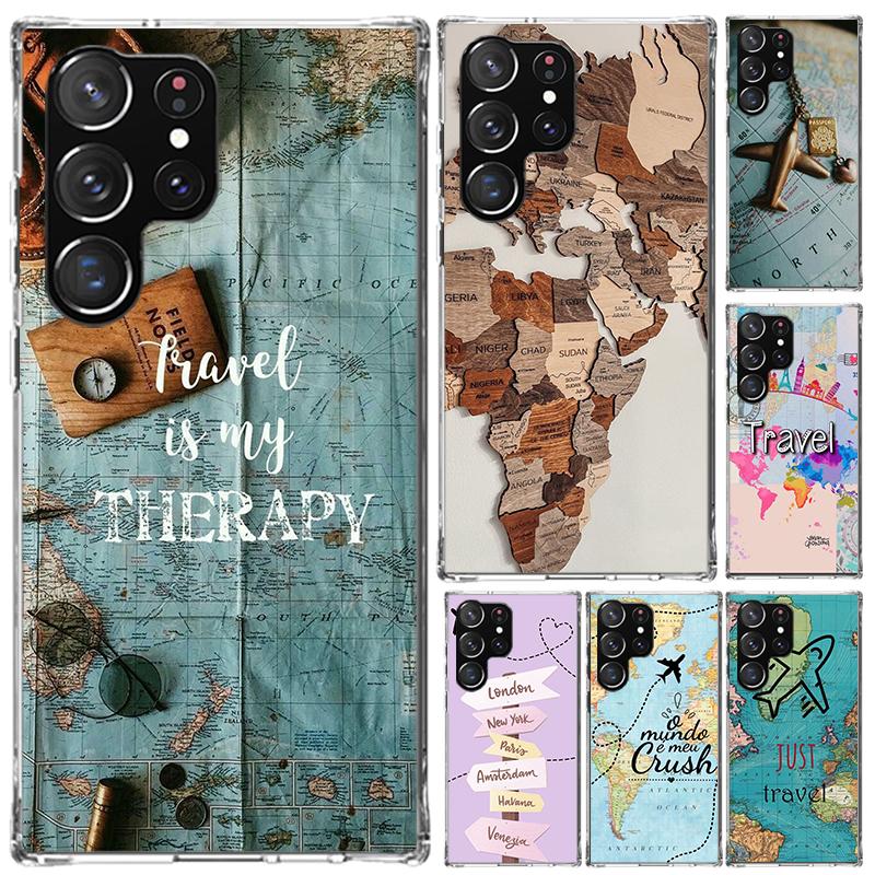 World Map Travel Plans Phone Case for Samsung Galaxy S26 S24 S23 Ultra S25 Edge S22 S21 Plus S20 FE + Soft Print Shell Funda Gal