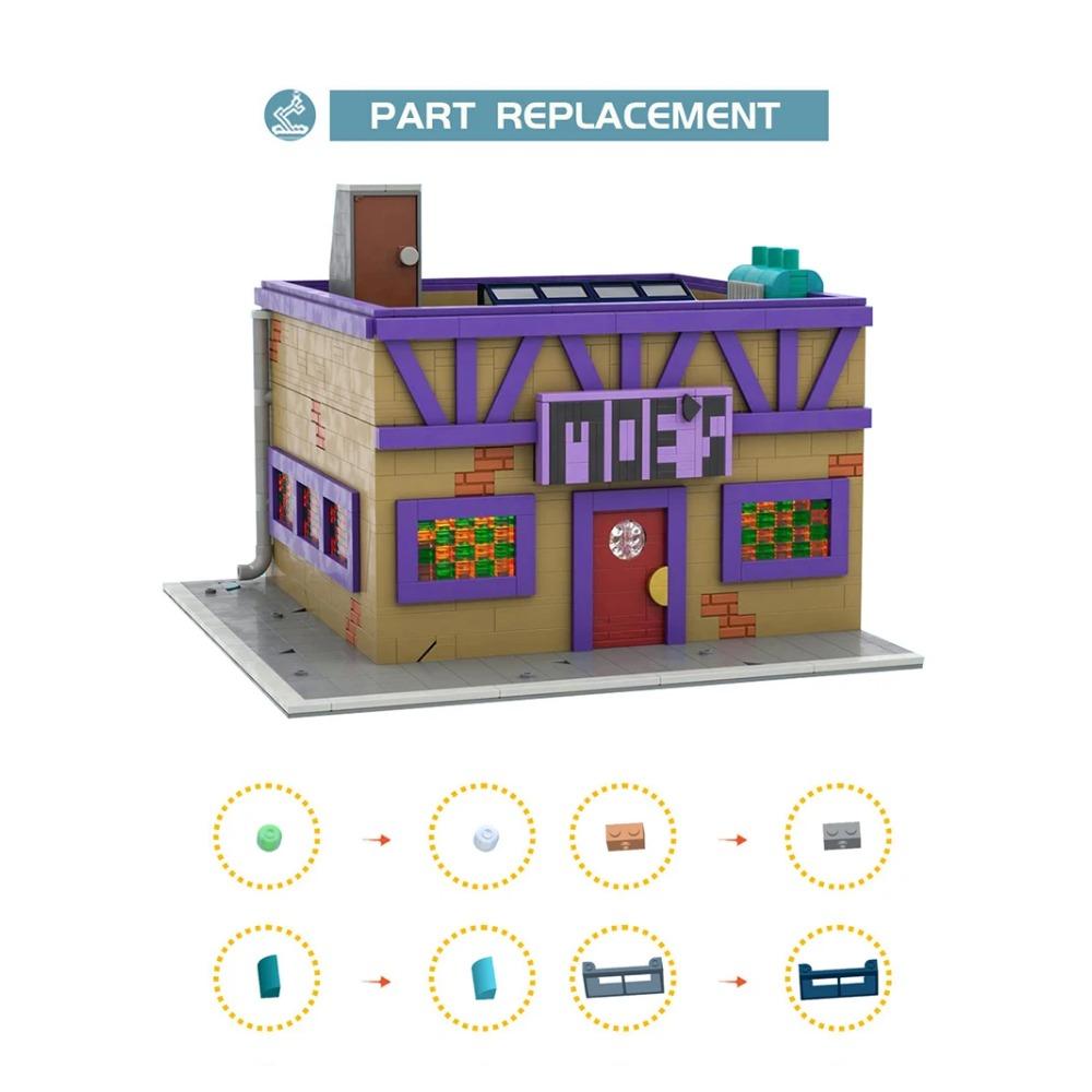 MOC Simpsons Modulare Bausteinsets Moe's Tavern Ziegelmodell Kreatives Hausbauspielzeug Kinderspielzeug Weihnachtsgeschenke