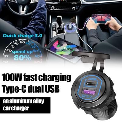118W 12V USB Outlet Car Charger 100W PD3.0 & 18W QC3.0 Car USB Fast Charging Ports Aluminum Socket for Car RV Marine Cart