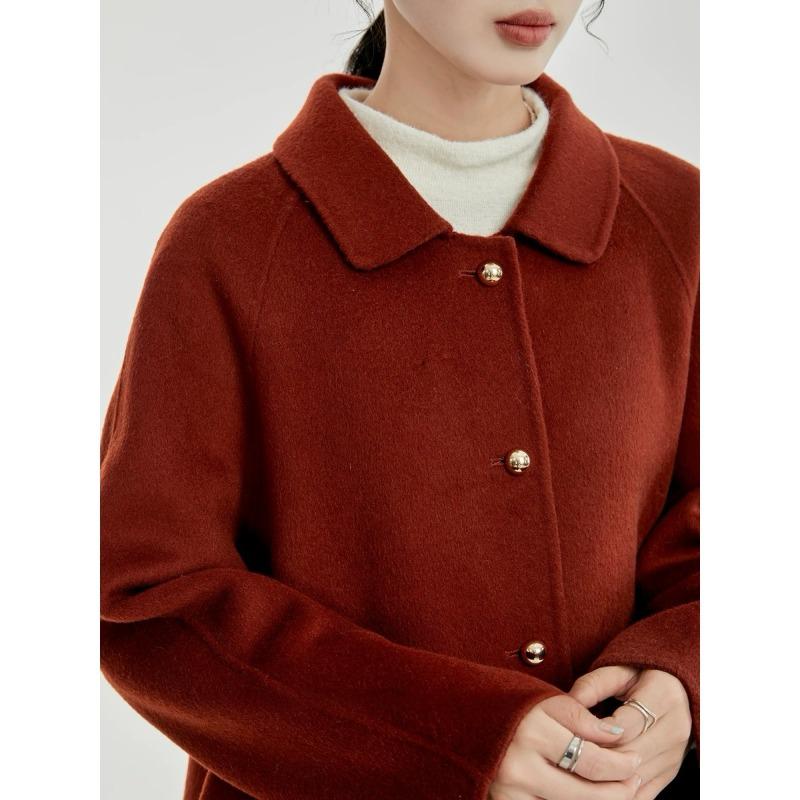 Winter Fashion Red Wool Coat Women Loose Mid Long Simple Elegant Premium Tweed Jacket