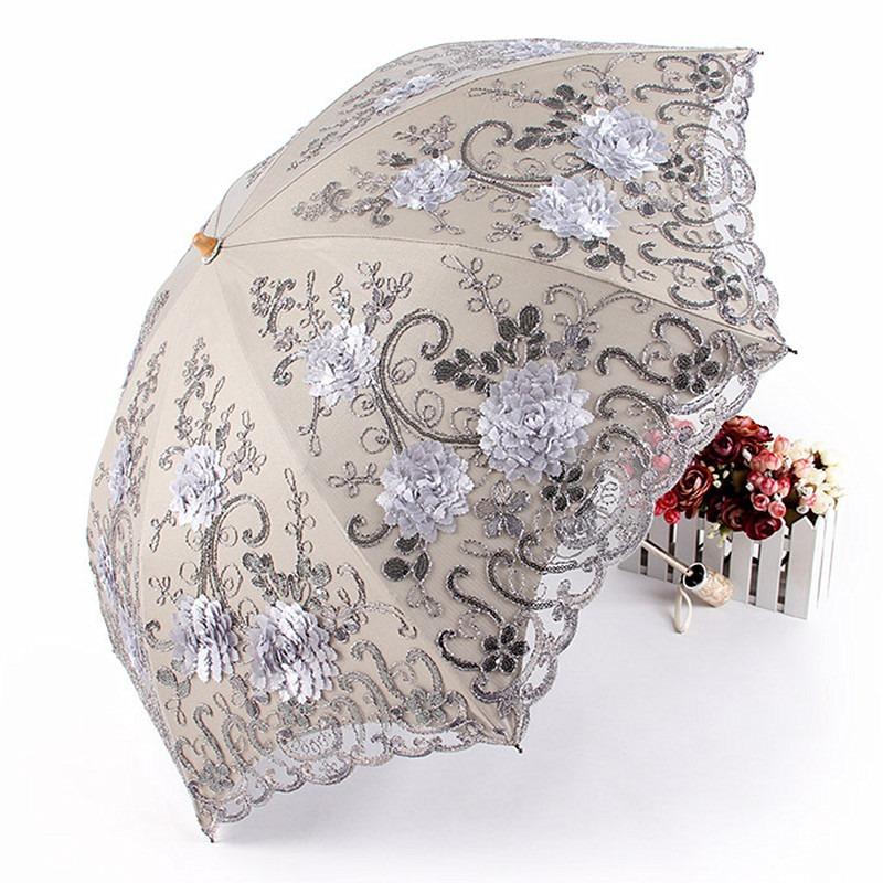 

Зонт от солнца женский, с защитой от ультрафиолета, кружевной зонтик с вышивкой, тройной зонтик с вышивкой, виниловый, принцесса, солнечный свет, дождь