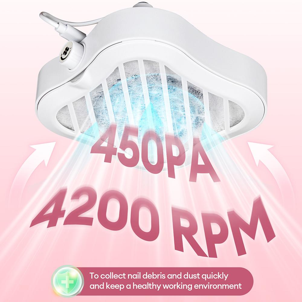 4200PM Mini Nail Dust Collector 60W Portable Nail Dust Extractor 450Pa Suction Nail Vacuum Cleaner Fan Nail Art Manicure Fan