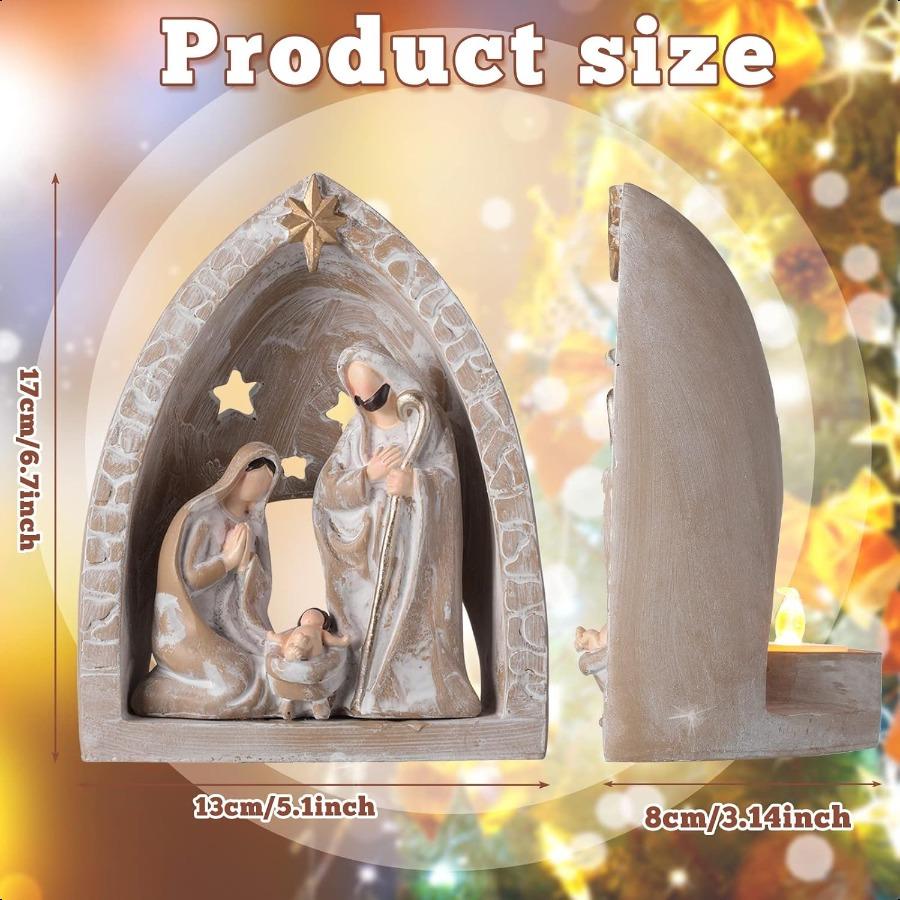 

Рождественский многоцветный полимерный рождественский вертеп со светодиодным подсвечником для чайной свечи для праздничного украшения United States