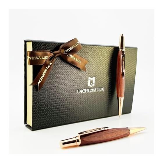 LACHIEVA Luxury Karin Wood Ballpoint Pen & Mechanical Pencil Set, Triangular Grip Design, Unisex Gift