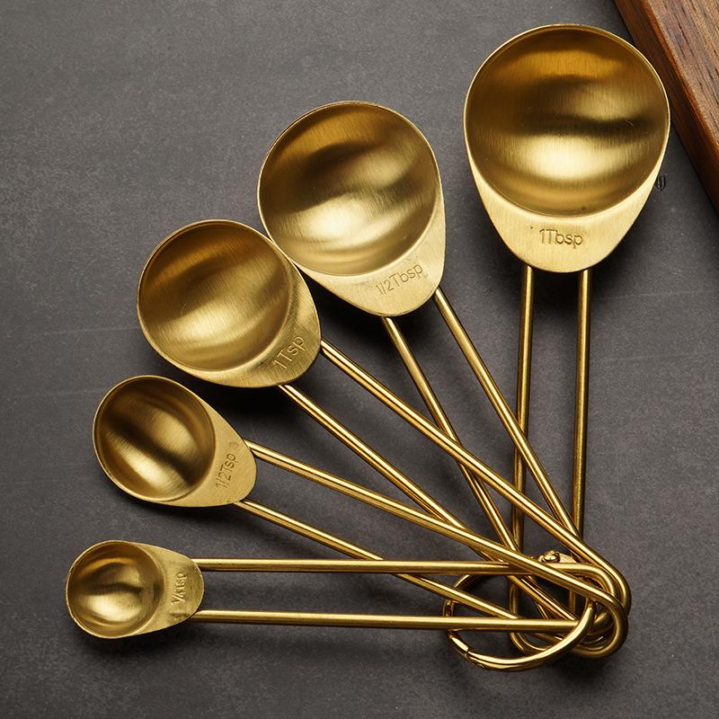 Stainless Steel 5 Piece Measure Spoon and 4 Piece Measure Cup SetMultifunctional Golden Measuring Spoon Set Home Kitchen Accesso