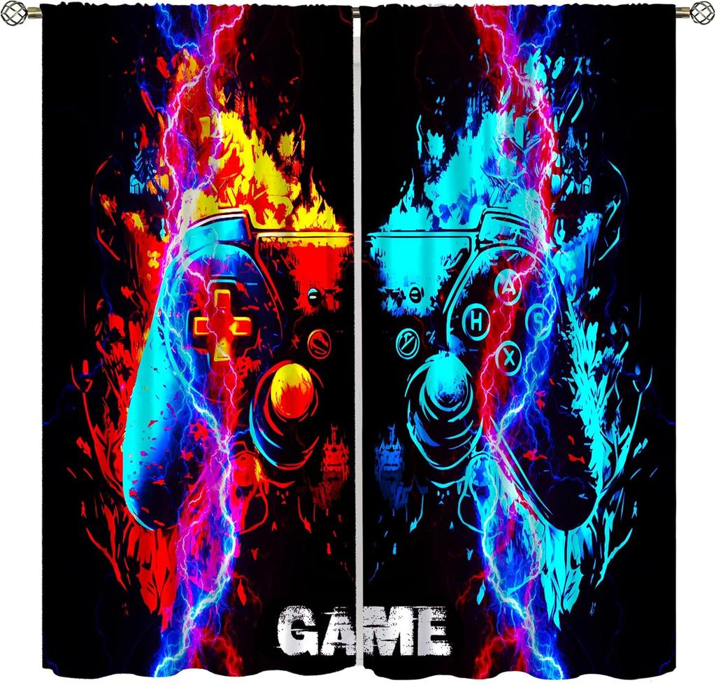 Modern Game Curtains Cartoon Abstract Colour Pigment Creative Electronic Video Gamepad Windows Treatments Insulation Curtain Thermal Polyester